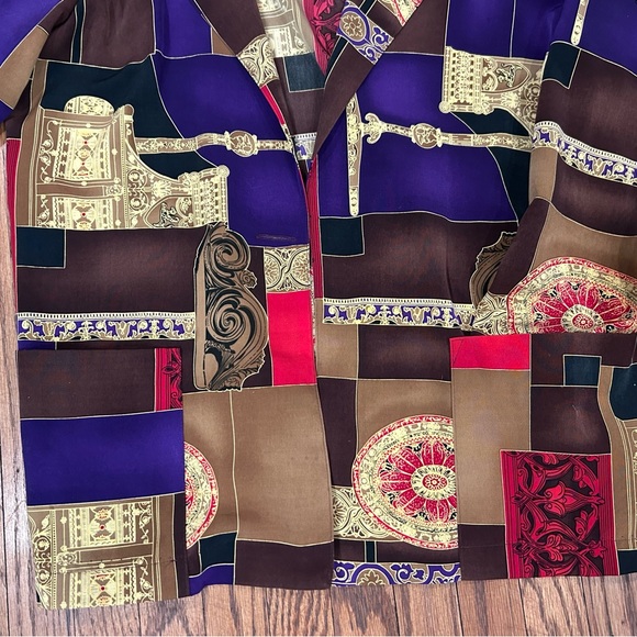 Vintage Patchwork Button-Up Blazer in Purple, Brown & Gold - size M - Picture 4 of 8